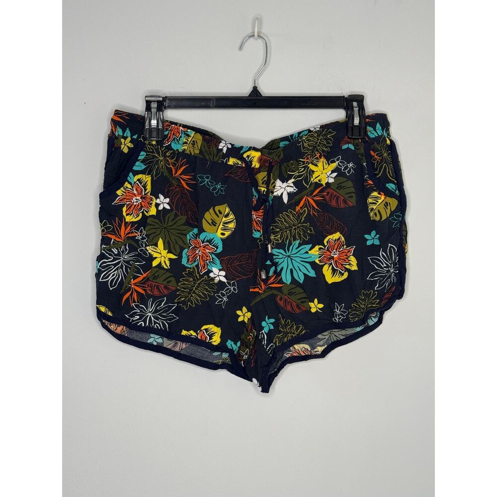 New Look Navy Floral Rayon  Mid-Rise Elastic Waist Drawstring Pockets 2X Plus